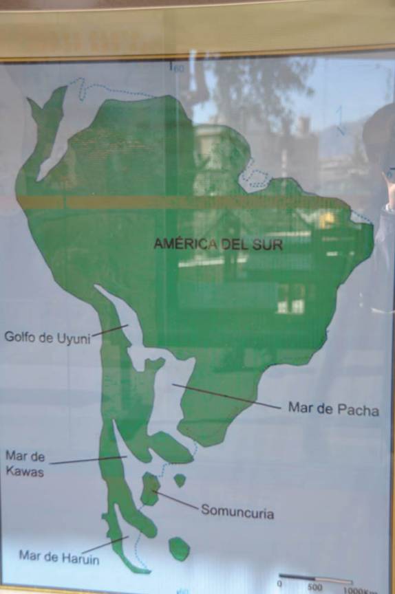 Mapa da América do Sul quando o Oceano Atlântico entrou terra adentro (no Parque dos Dinossauros, emSucre - Bolívia)